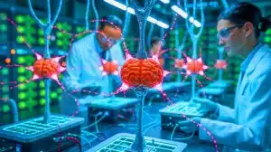 Illustration of Artificial Neurons Communicating Like Real Brain Cells.