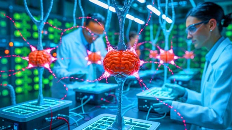 Illustration of Artificial Neurons Communicating Like Real Brain Cells.
