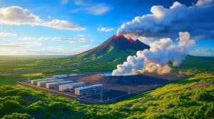 Illustration of molten rock being harnessed for geothermal energy exploration.
