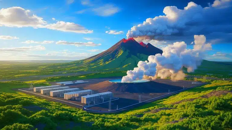 Illustration of molten rock being harnessed for geothermal energy exploration.