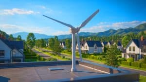 Illustration of a compact wind turbine designed for residential use transforming renewable energy accessibility.
