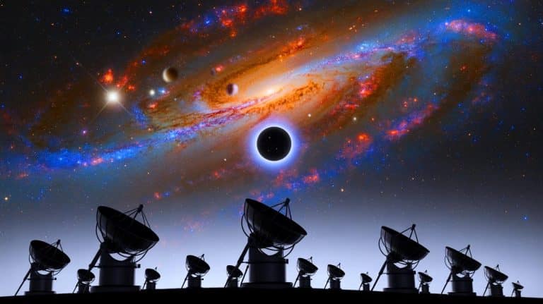 Illustration of a global network of telescopes used to detect the lowest-mass dark object ever observed.