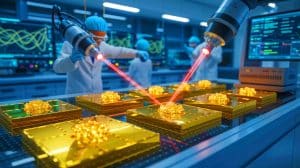 “They’re Drawing Crystals With Light”: Scientists Use Ultrafast Lasers to Create New Materials on Demand (And It Could Change Everything) Illustration of scientists using ultrafast lasers to draw crystals on gold nanoparticles.