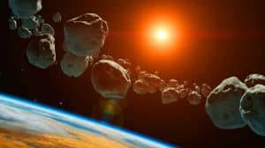 Illustration of asteroids orbiting near Venus posing a potential threat to Earth.