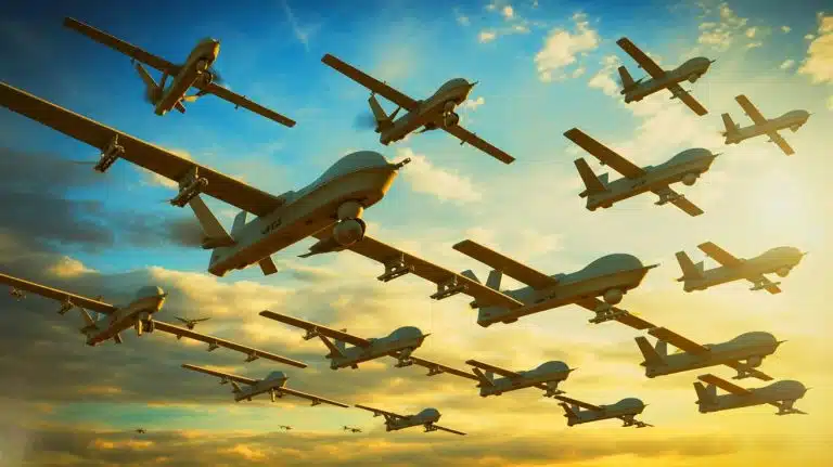 Illustration of a Coordinated Drone Swarm in Military Operations.