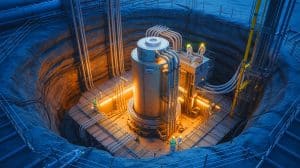 Illustration of a micro-reactor installation in a mile-deep borehole by Deep Fission Nuclear.