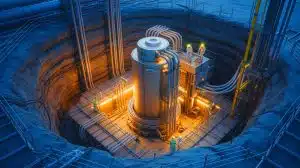 Illustration of a micro-reactor installation in a mile-deep borehole by Deep Fission Nuclear.