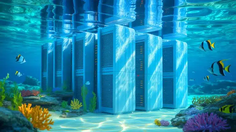 Illustration of the world's first commercial underwater data center launched in Hainan, China.