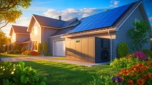 Illustration of homeowners installing battery storage systems to take advantage of a 30% tax credit before it expires.