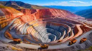 Illustration of the Bingham Canyon Mine and its impact on global copper production and China’s mineral dominance.
