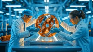 Illustration of a groundbreaking alloy capable of withstanding high temperatures for enhanced efficiency in aircraft engines and gas turbines.