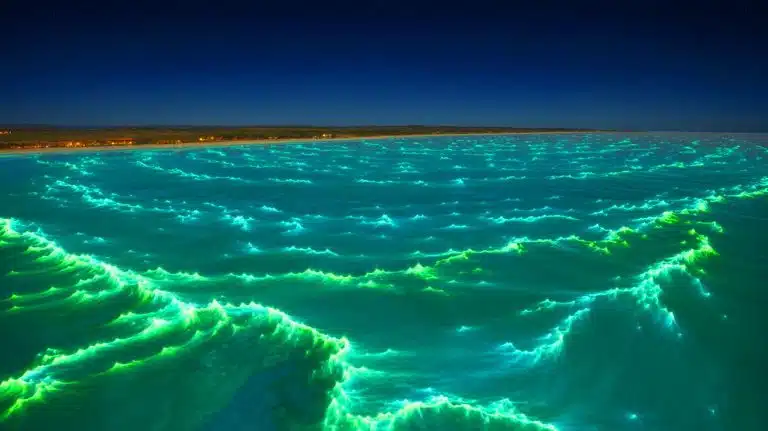 Illustration of NASA Satellites Capturing Bioluminescent Phytoplankton Bloom Off Australia's Coast.