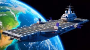 Illustration of an orbital aircraft carrier revolutionizing satellite deployment in space.