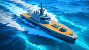 Illustration of the AIRCAT Bengal MC autonomous vessel showcasing advanced naval warfare technology.