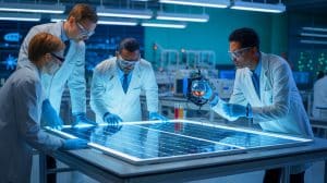 Illustration of Researchers Demonstrating Novel Solar Cell Technology for Enhanced Efficiency.