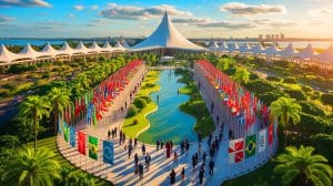 Illustration of the Parque da Cidade, the main venue for the COP30 summit in Belém, Brazil.