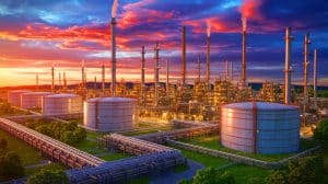 Illustration of oil storage tanks in Crockett, California.