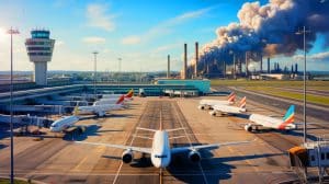 Illustration of the impact of U.S. flight cancellations on crude oil demand and global energy market dynamics.
