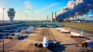Illustration of the impact of U.S. flight cancellations on crude oil demand and global energy market dynamics.