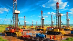 Illustration of increased drilling activities needed to sustain U.S. oil production levels amidst economic pressures.