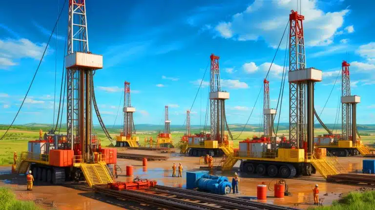 Illustration of increased drilling activities needed to sustain U.S. oil production levels amidst economic pressures.