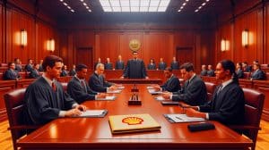 Illustration of Shell's legal appeal in the New York Supreme Court over arbitration loss to Venture Global.