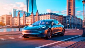 Illustration of Tesla's electric vehicles facing sales decline in European markets.