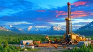 Illustration of the Trump administration's decision to lift oil drilling restrictions in Alaska's National Petroleum Reserve.