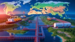 Illustration of tensions between Russia and Ukraine impacting global energy security.