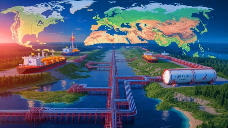 Illustration of tensions between Russia and Ukraine impacting global energy security.