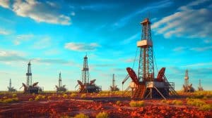 Illustration of U.S. oil rigs reaching a four-year low amidst strategic shifts in the energy sector.