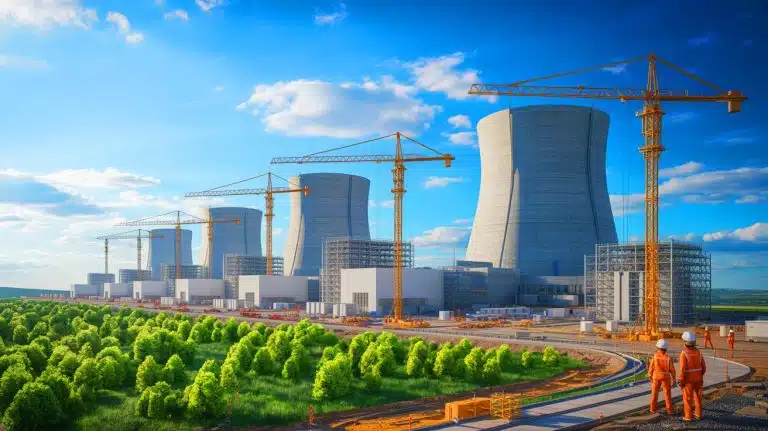 US Energy Secretary Reveals Nuclear Power Plants as Top Focus for Major Federal Loan Initiative Illustration of the U.S. Energy Secretary announcing the focus on nuclear power plant financing.