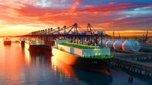 Illustration of U.S. liquefied natural gas exports reaching record highs during the winter demand period.