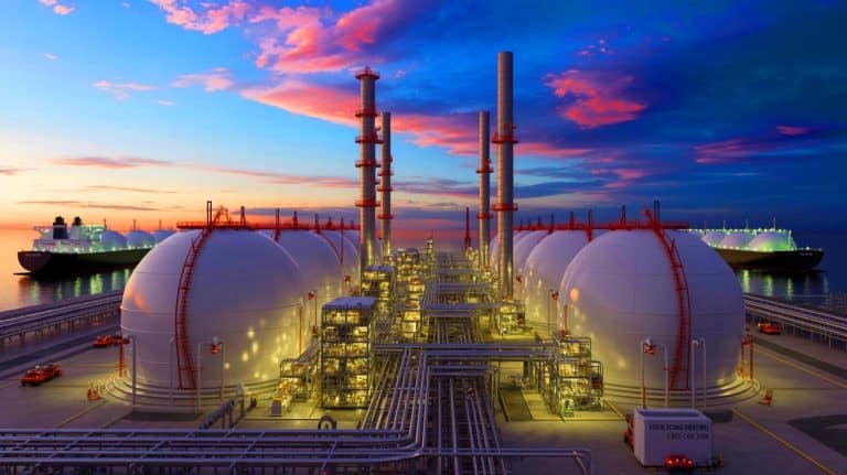 Illustration of U.S. liquefied natural gas plants increasing natural gas consumption to meet rising global demand.