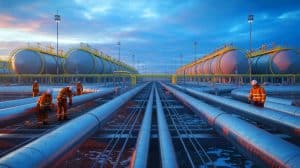 Illustration of U.S. natural gas prices surging due to cold weather and increased LNG exports.