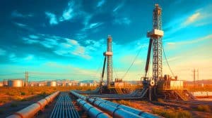 Illustration of U.S. oil and gas production reaching record highs despite a decline in active rigs.