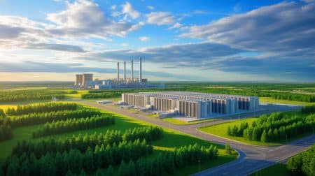 Illustration of Canada's energy policy shift enabling new gas-fired power plants to support data centers.