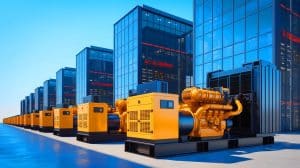 Illustration of industrial diesel generators as a solution to rising energy demands in the United States.