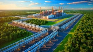 Illustration of Energy Transfer LP's Lake Charles LNG project suspension and strategic shift to pipeline infrastructure.
