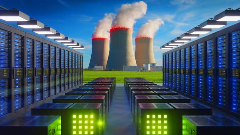 Illustration of NextEra Energy's revised profit forecasts driven by increased power demand from data centers.