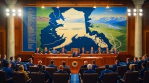 Illustration of the U.S. Congress voting to repeal Biden-era restrictions on oil and gas development in the Arctic National Wildlife Refuge.