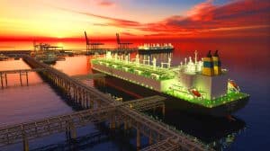 Illustration of U.S. LNG export facilities operating at record capacity during cooler weather conditions.