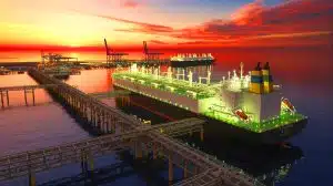 Illustration of U.S. LNG export facilities operating at record capacity during cooler weather conditions.