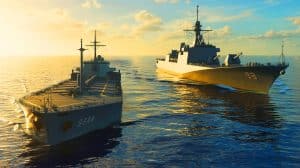 Illustration of a U.S. military operation intercepting an oil tanker off the coast of Venezuela.