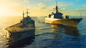 Illustration of a U.S. military operation intercepting an oil tanker off the coast of Venezuela.