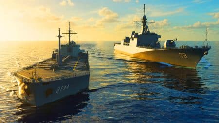 Illustration of a U.S. military operation intercepting an oil tanker off the coast of Venezuela.