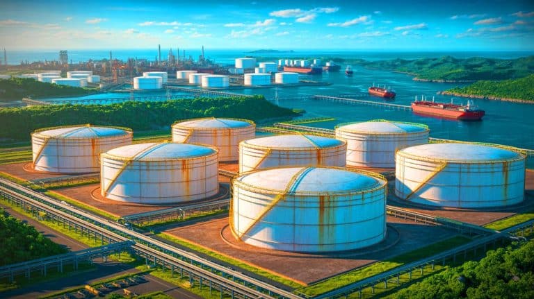 Venezuela Faces Oil Storage Crisis as Tanker Restrictions Expose Vulnerabilities in Energy Infrastructure and Economy Illustration of Venezuela's oil storage facilities nearing maximum capacity amid U.S. sanctions.